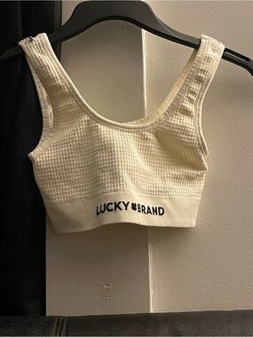 Lucky Brand Women Ivory Waffle Knit Crop Bra Tank Sz Small NWOT